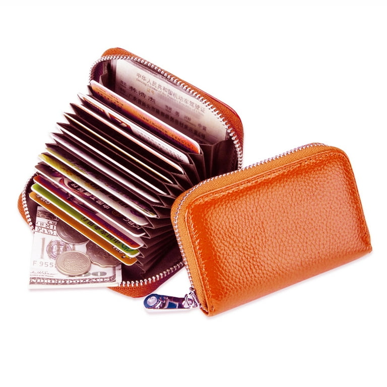 RFID Credit Card Holder, Small Leather Zipper Card Case Wallet for  Women,apricot，G125752 