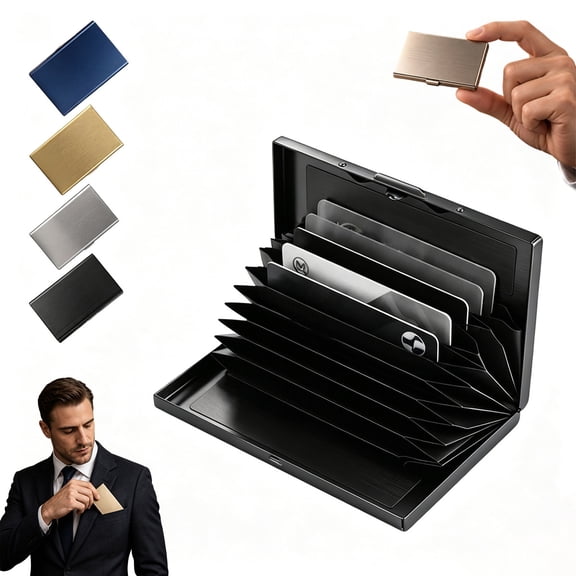 RFID Blocking Credit Card Holder, Metal Wallet, Card Holder Wallet, Credit Card Wallet, Slim 10-Slot (Black, 1PC)
