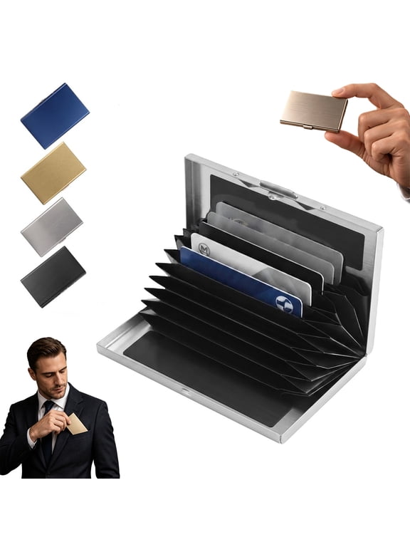 RFID Blocking Credit Card Holder, Metal Wallet, Card Holder Wallet, Credit Card Wallet, Slim 10-Slot (Silver, 1PC)