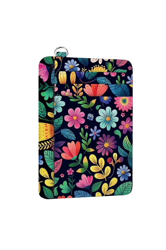 RFID Blocking Credit Card Holder for Women - Flowers and Green Leaves PU Leather Slim Wallet with ID Window 6 Card Slots and Cash