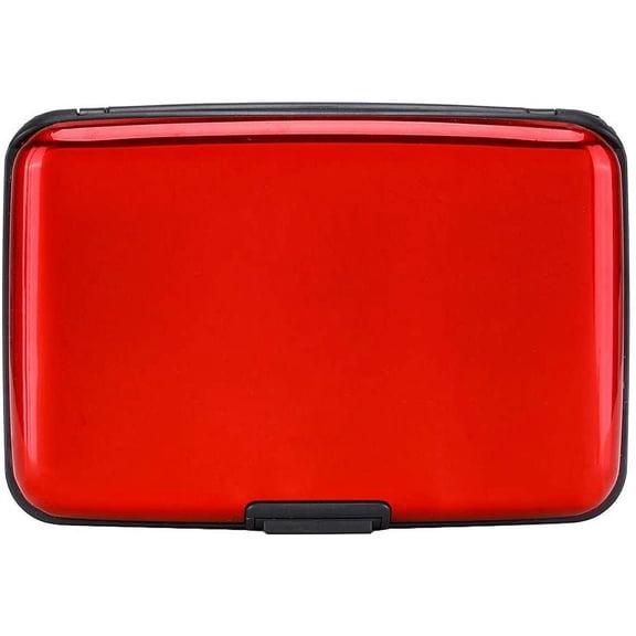 RFID Blocking Credit Card Protector Aluminum ID Case Hard Shell Business Holders Metal Wallet for Men or Women (Aluminum, Red) Aluminum, Red -