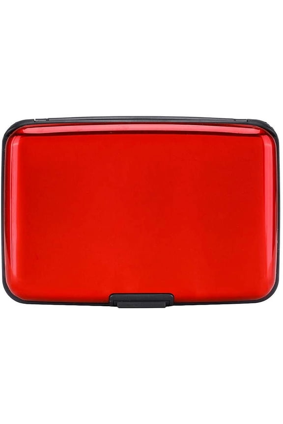 RFID Blocking Credit Card Protector Aluminum ID Case Hard Shell Business Holders Metal Wallet for Men or Women (Aluminum, Red) Aluminum, Red -