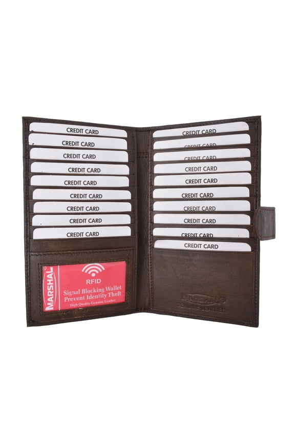 RFID Blocking Crocodile Pattern Premium Leather Credit Card Holder Wallet 19 Card Slots + 1 ID Window With Snap Closure RFIDP1629CR (C)