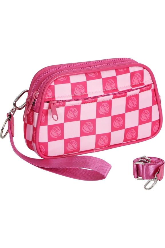 RFID Blocking Cute Fanny Pack for Women - Small Rose Red Checkered Belt Bag | Crossbody/Wristlet Travel Purse |Birthday/Christmas Gifts for Her