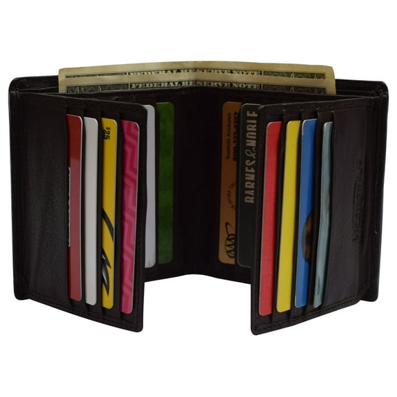 RFID Blocking Genuine Leather Dual Credit Card Case ID Flap Bifold Mens Wallet Passcase