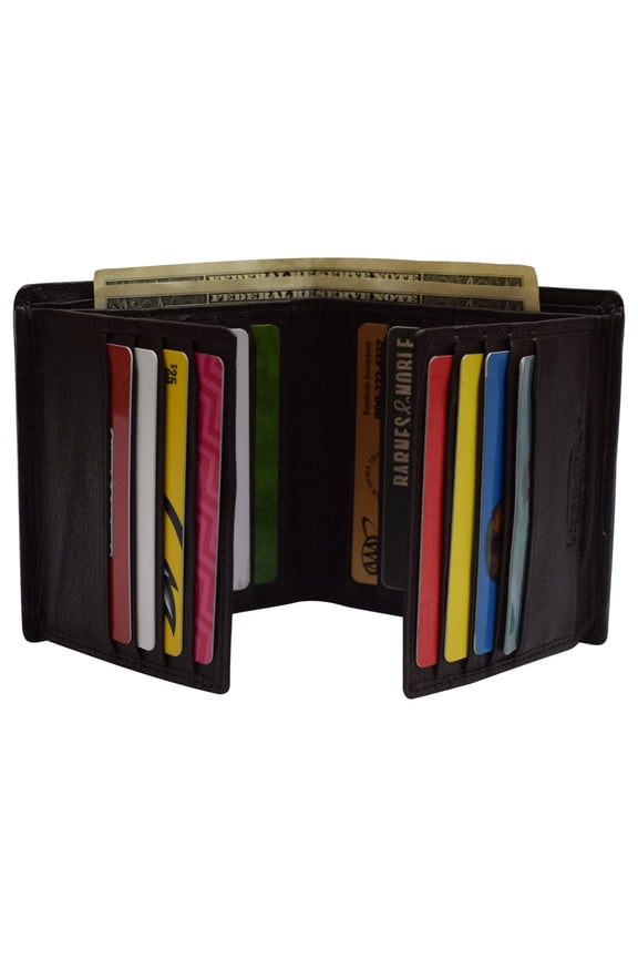 RFID Blocking Genuine Leather Dual Credit Card Case ID Flap Bifold Mens Wallet Passcase