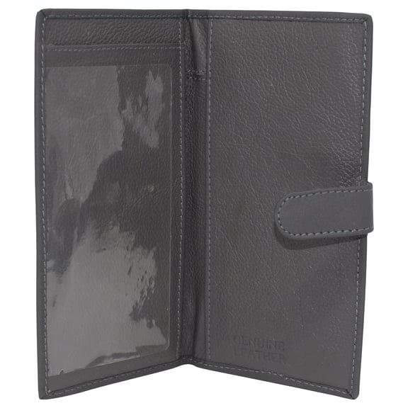RFID Blocking Genuine Leather Grey Basic Checkbook Holder with Snap Closure