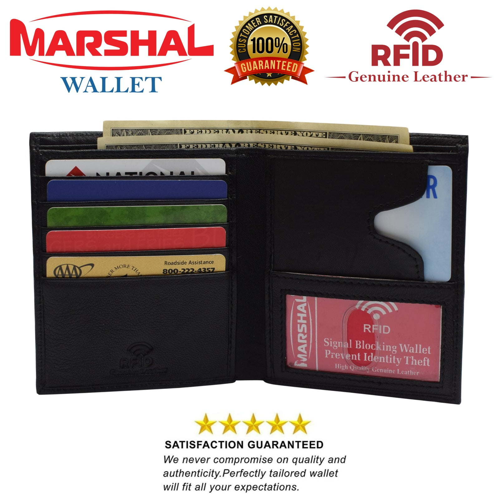 Portafoglio Uomo In Vera Pelle Leatherboss, Bifold Slim, Blocco RFID, Fatto A Mano In India, Nero