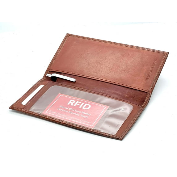 RFID Blocking Genuine Leather Plain Checkbook Cover Holder Thin ID Card Wallet Men Women
