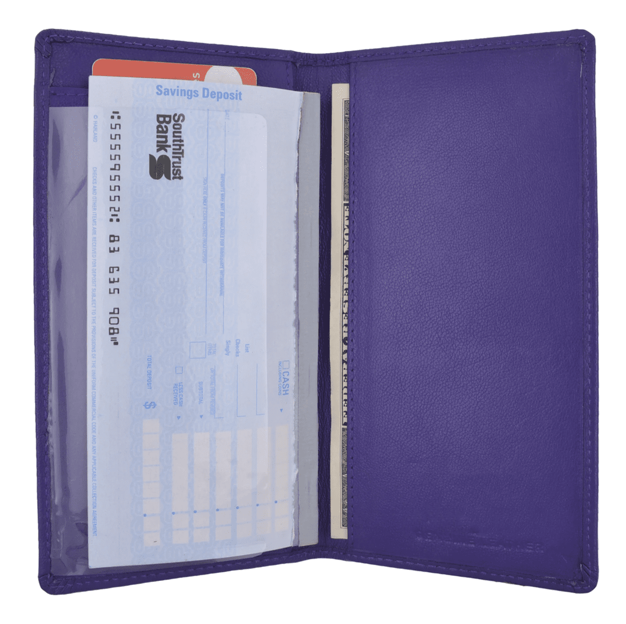 Julia Buxton Heiress Checkbook Wallet - Navy Crunch Leather, RFID Blocking, Bi-Fold With Zip Compartment