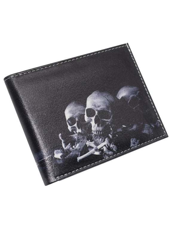 RFID Blocking Genuine Leather Printed Skull Theme Bifold Wallet with Gift box for men Skull 3