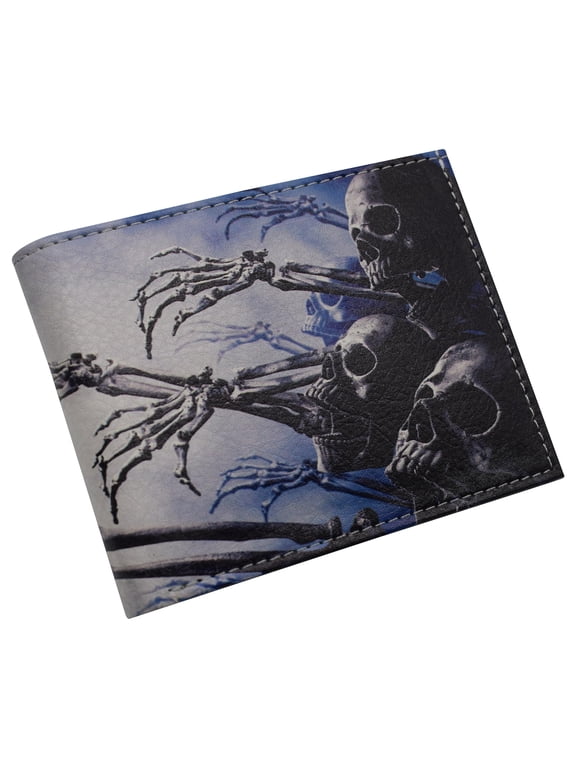 RFID Blocking Genuine Leather Printed Skull Theme Bifold Wallet with Gift box for men Skull Arms