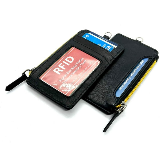RFID Blocking Genuine Leather Secure Credit Card ID Badge Holder Strap Loop