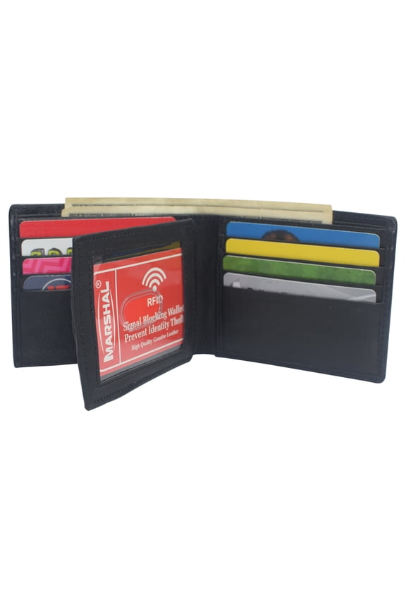 RFID Blocking Genuine Leather Wallet Extra Capacity Bifold Wallets for Men
