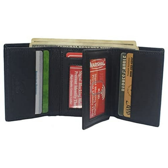 RFID Blocking Genuine Leather Wallet Extra Capacity Classic Trifold Wallet for Men