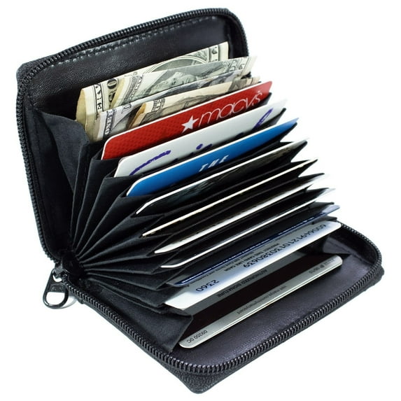 RFID Blocking Genuine Leather Women's Accordion Wallet Zip Fan Open Coin Credit Card Holder-Many Colors