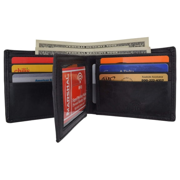 RFID Blocking Hunter Genuine Leather Men's Bifold Multi-Card ID Center Flip Wallet