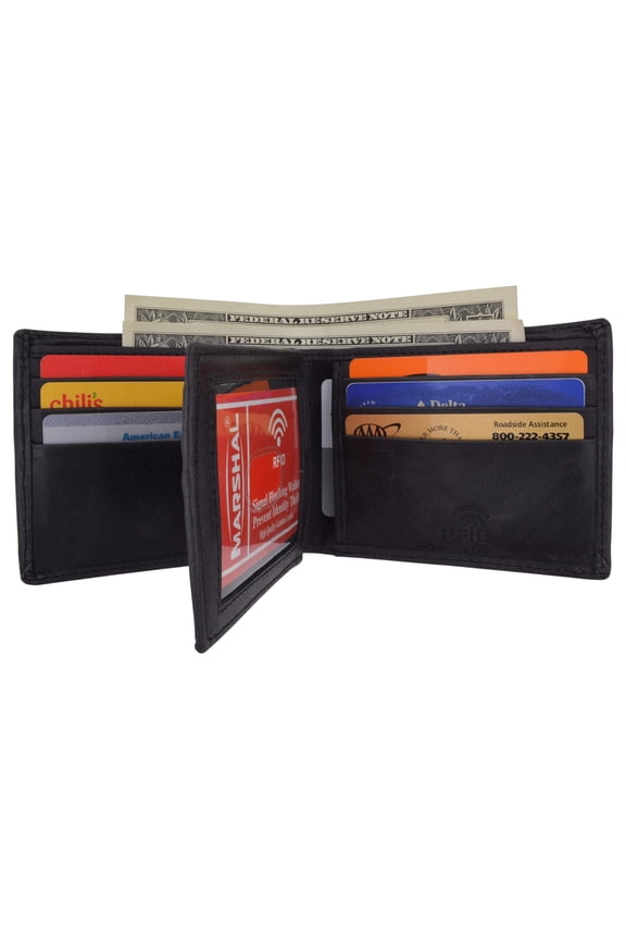 RFID Blocking Hunter Genuine Leather Men's Bifold Multi-Card ID Center Flip Wallet