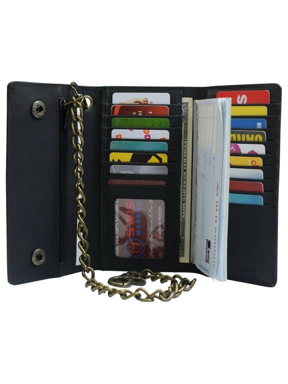 RFID Blocking Leather Biker Trifold Chain Wallet Long Checkbook Black Tan Brown