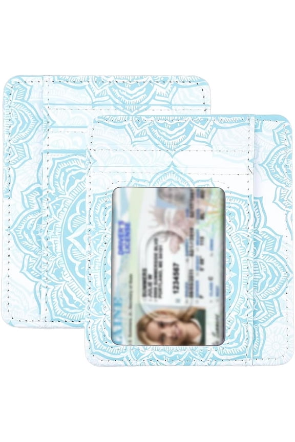 RFID Blocking Leather Card Case Slim Minimalist Front Pocket Wallet Sleeve Flower Design Credit Card Holder Organizer ID Window