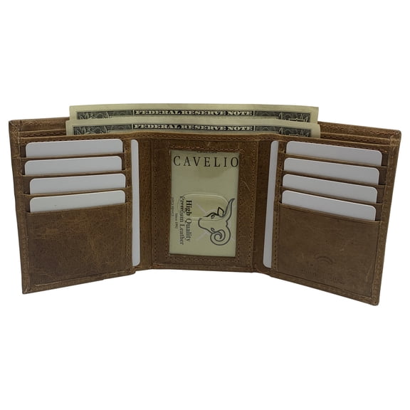 RFID Blocking Leather Chain Trifold with ID Window and Credit Card Pockets USA Series