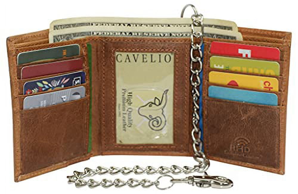RFID Blocking Leather Chain Trifold with ID Window and Credit Card ...