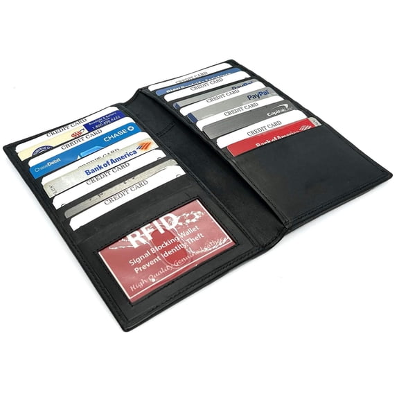 RFID Blocking Leather Men's Secretary Wallet, 19 Card Holder, High Capacity