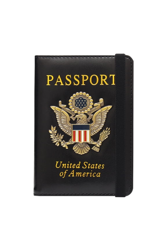 RFID Blocking Leather Passport Holder for Women & Men, Slim Travel Passport Wallet Cover with Card Slots & 3D Metal Badge, Travel Document Organizer