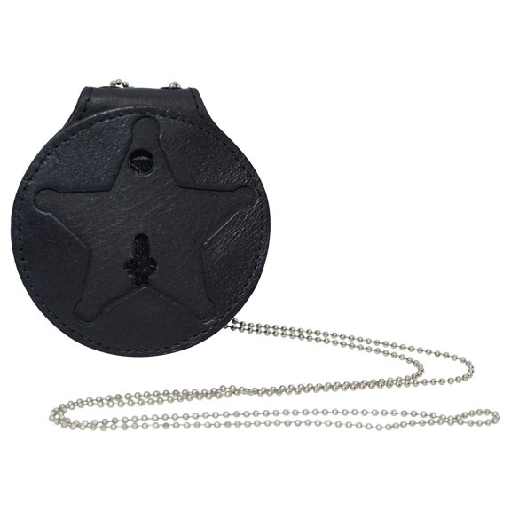 RFID Blocking Leather Shield Wallets Florida Sheriff Five-Point Star Badge Holder and Neck Chain Black