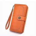 thumbnail image 1 of RFID Blocking Leather Wallet Brown Ladies Compact Card Organizer Purse with Zipper Pocket Travel Wristlet, 1 of 1
