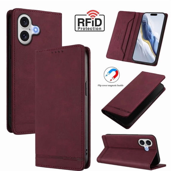 RFID Blocking Leather Wallet Phone Case for iPhone 17