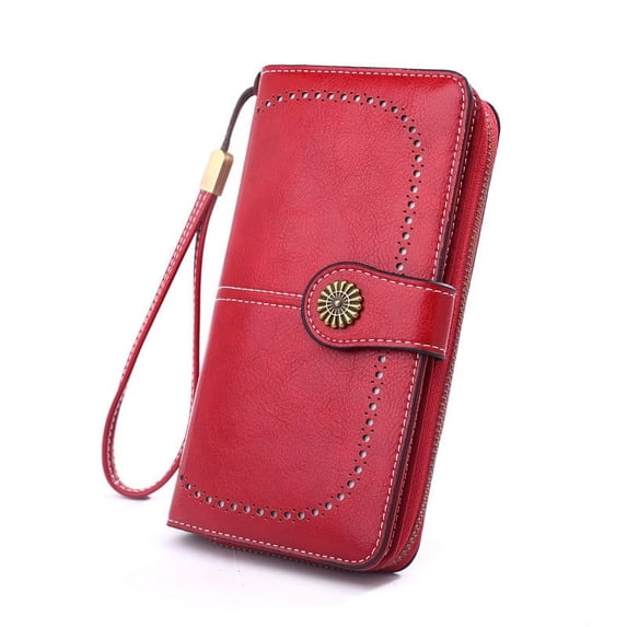RFID Blocking Leather Wallet Red Ladies Premium Cardholder Wristlet Purse Multi Compartment Organizer Gift Boxed