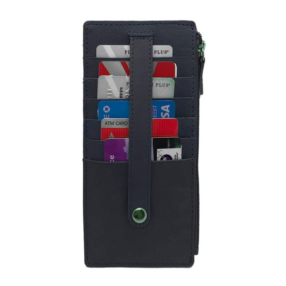 RFID Blocking Leather Women's Stacker Wallet Card Case ID Window Zip Pocket