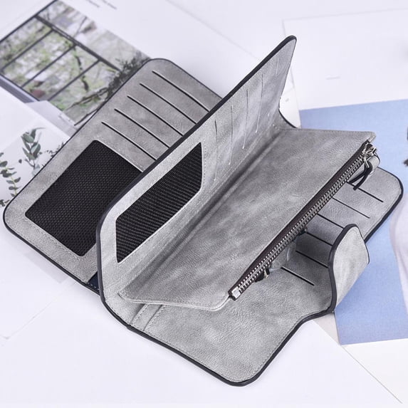 RFID Blocking Long Wallet for Women, Frosted Leather Wallet with Zipper Coin Purse, Large Capacity Card Organizer with Snap Closure for Daily and Travel Use