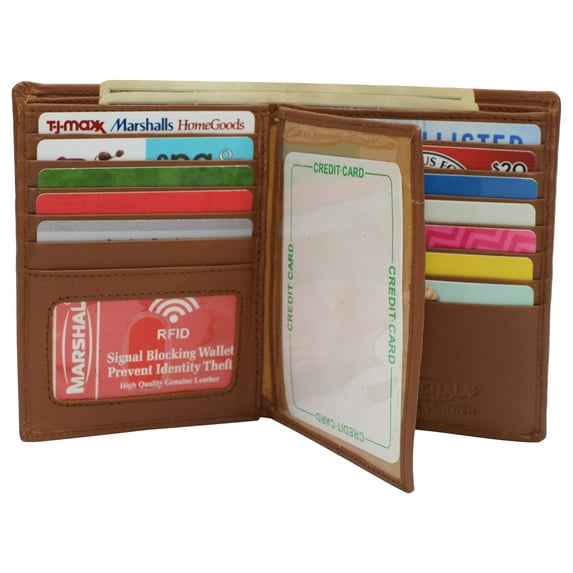 RFID Blocking Men's Bifold Hipster Center Flap Large Capacity Genuine Leather Wallet