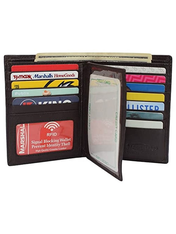 RFID Blocking Men's Bifold Hipster Center Flap Large Capacity Genuine Leather Wallet