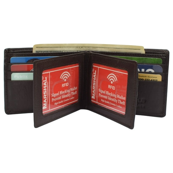 RFID Blocking Men's Bifold Leather Wallet With Double Center Flap And 3 ID Windows