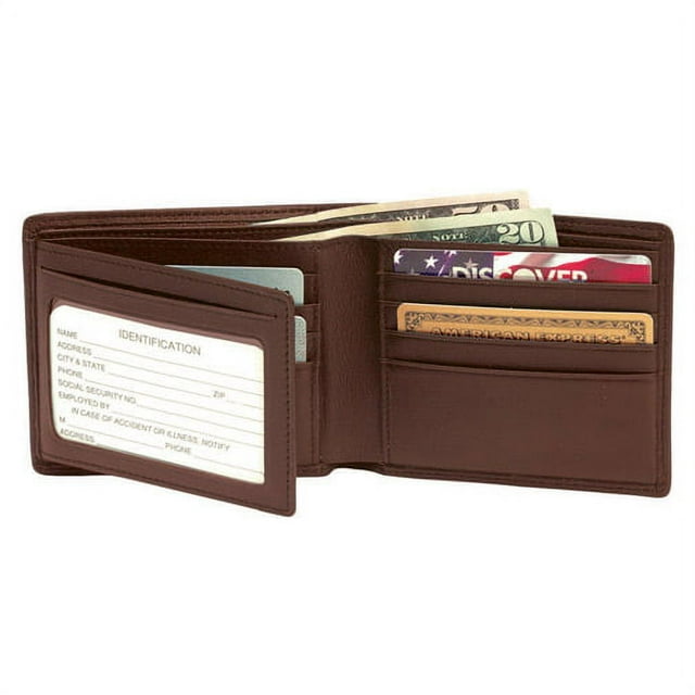 RFID Blocking Men's Bifold Wallet with Double ID Flap in Genuine Leather