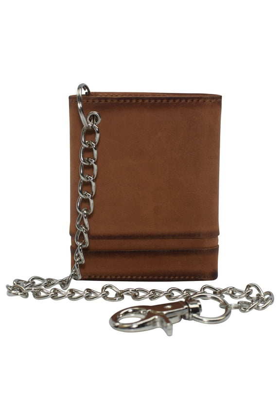 RFID Blocking Men's Chain Biker Leather Classic Slim Trifold Wallet with 8 Cards+1 ID Window + 2 Note Compartments