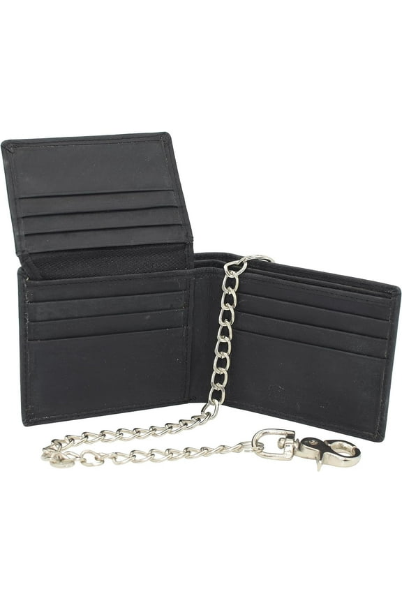 RFID Blocking Men's Classic Bifold Vintage Leather Chain Wallet for Men Black
