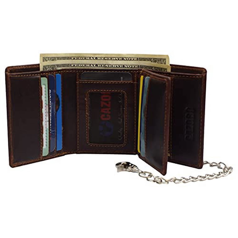 RFID Blocking Men's Classic Biker Chain Trifold Crazy Horse