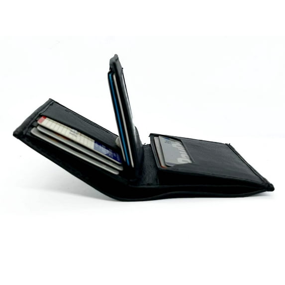 RFID Blocking Men's Genuine Leather ID Bifold 18+ Card Holder Center Flap Compact Wallet