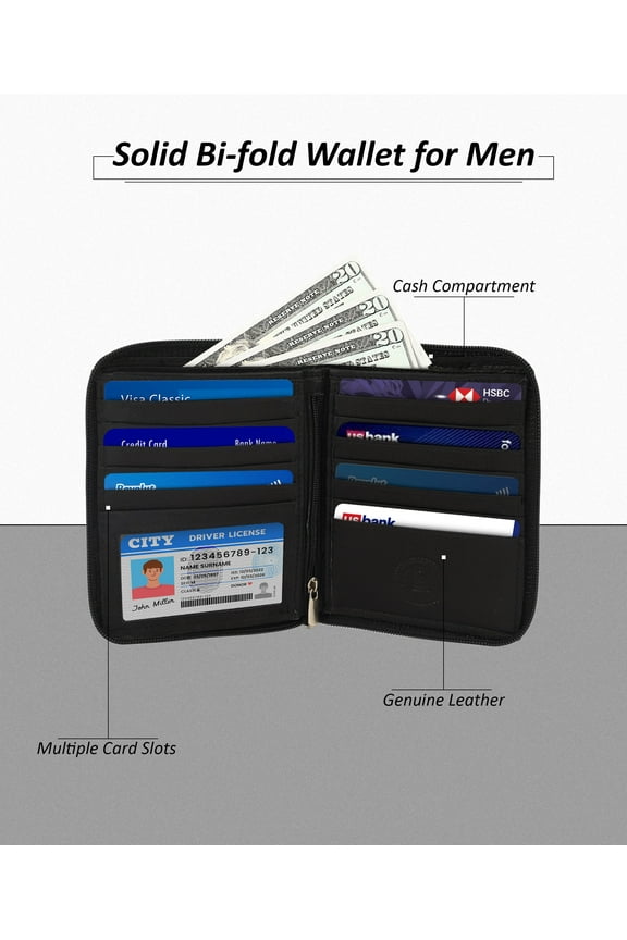 RFID Blocking Men's Hipster All Around Zipper Wallet by Leatherboss