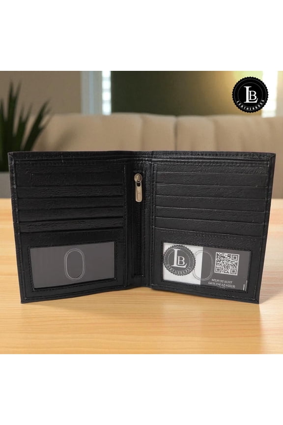 RFID Blocking Men's Hipster Leather Wallet with 2 Picture ID Windows