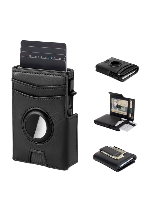 RFID Blocking Men's Pop-Up Card Tray Wallet, Leather Wallet with Money Clip, Black