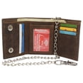 thumbnail image 1 of RFID Blocking Men's Tri-fold Leather Biker Silver Chain Wallet With Snap Closure, 1 of 16