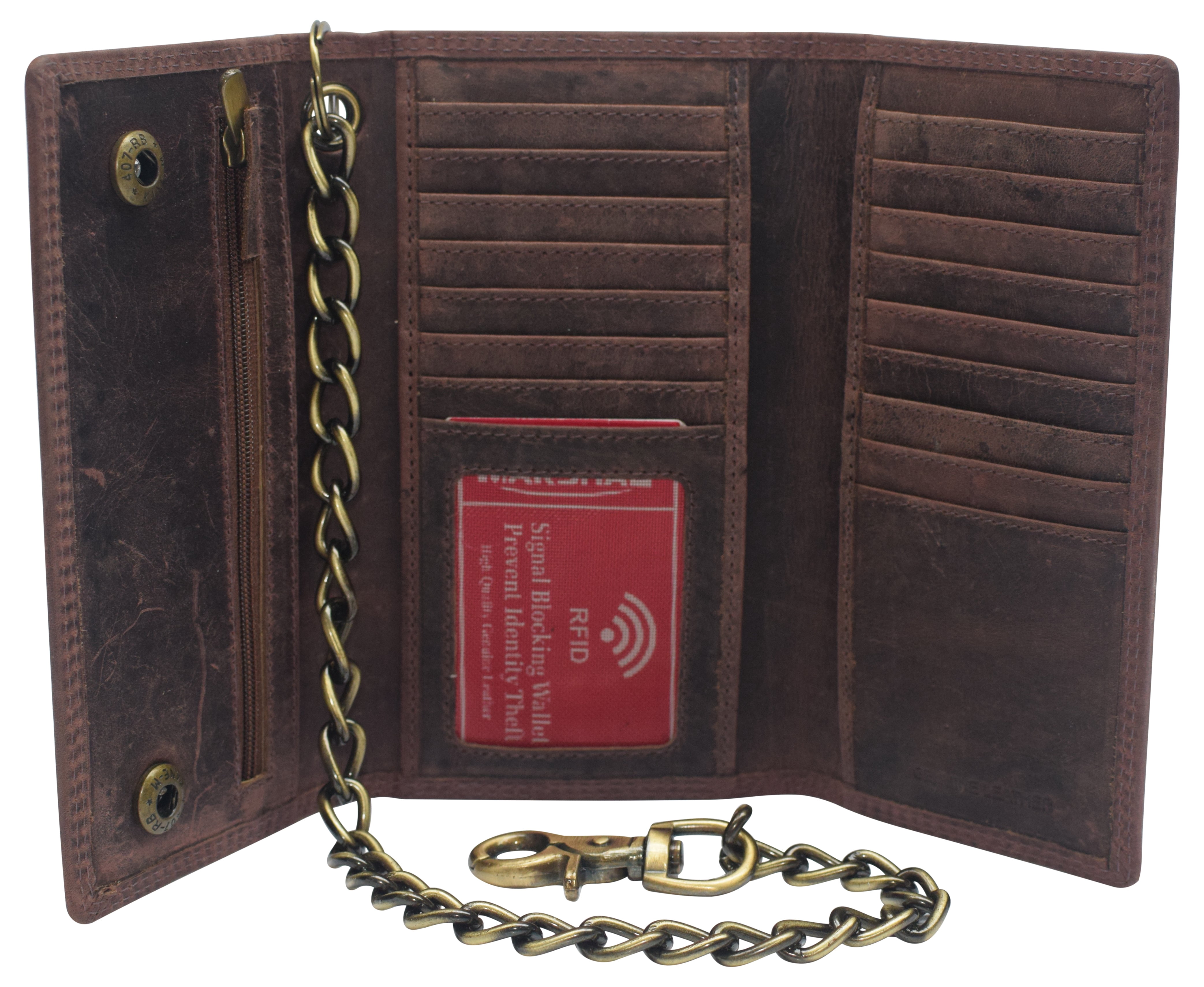 RFID-Blocking Leder-Portemonnaie Biker-Style – Langes Scheckbuch-Design In Schwarz, Braun, Tan