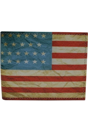 RFID Blocking Men's USA Flag Printed Bifold Genuine Leather Wallet Western with Gift box