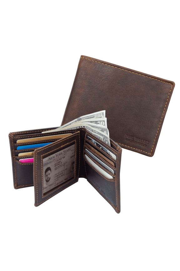 RFID Blocking Mens Brown Bifold Vintage Hunter Leather Wallet