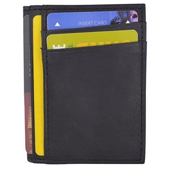 RFID Blocking Mini Wallet Genuine Leather Slim Front Pocket Wallet Ultra Thin Credit Card Holder Sleeve with ID Windows